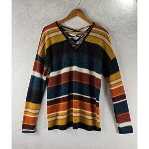 Knit Tunic Top Striped by Purson Sz M Fall Winter Colors Comfort Casual Faux Lac